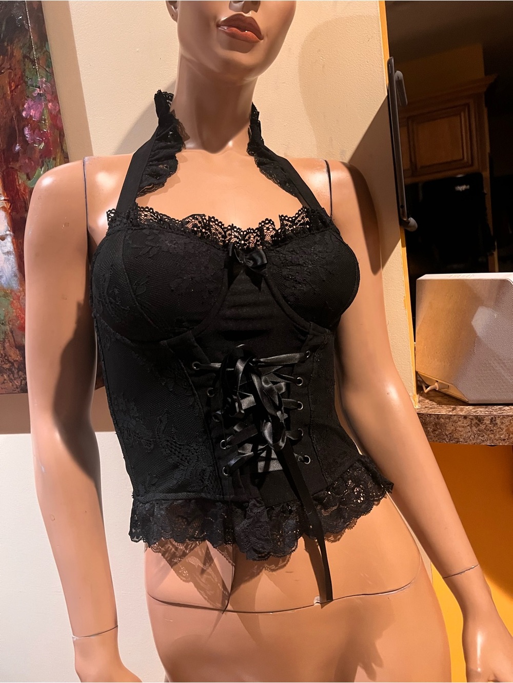Killstar Black Lace Halter Corset S vampire bait top nwt